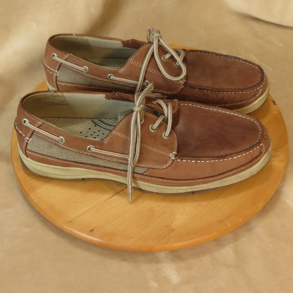 Dockers Boat Shoes Mens 13M‎ Brown Leather Mesh Nautical Casual Deck Shoes